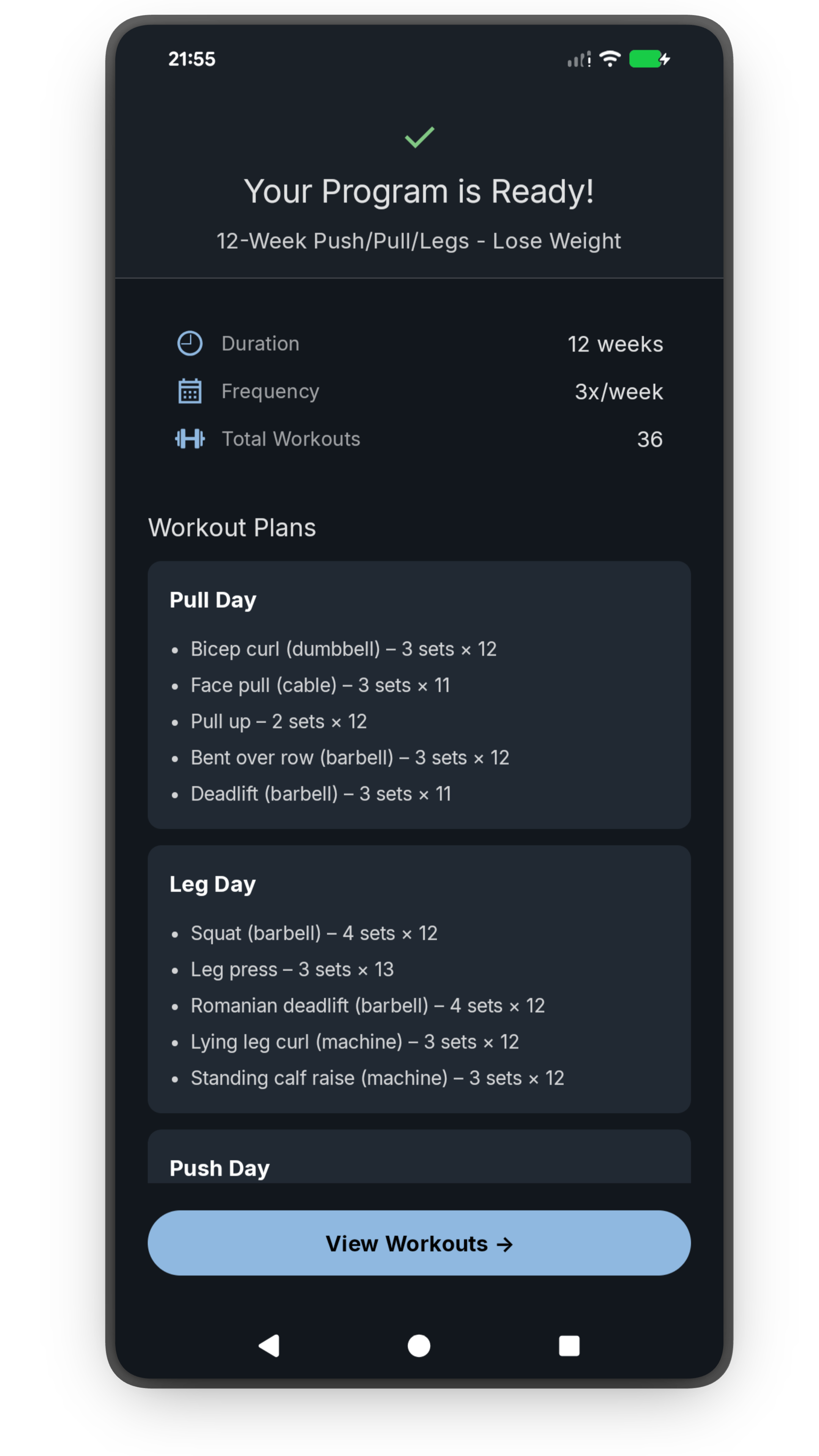 AI-generated workout plan