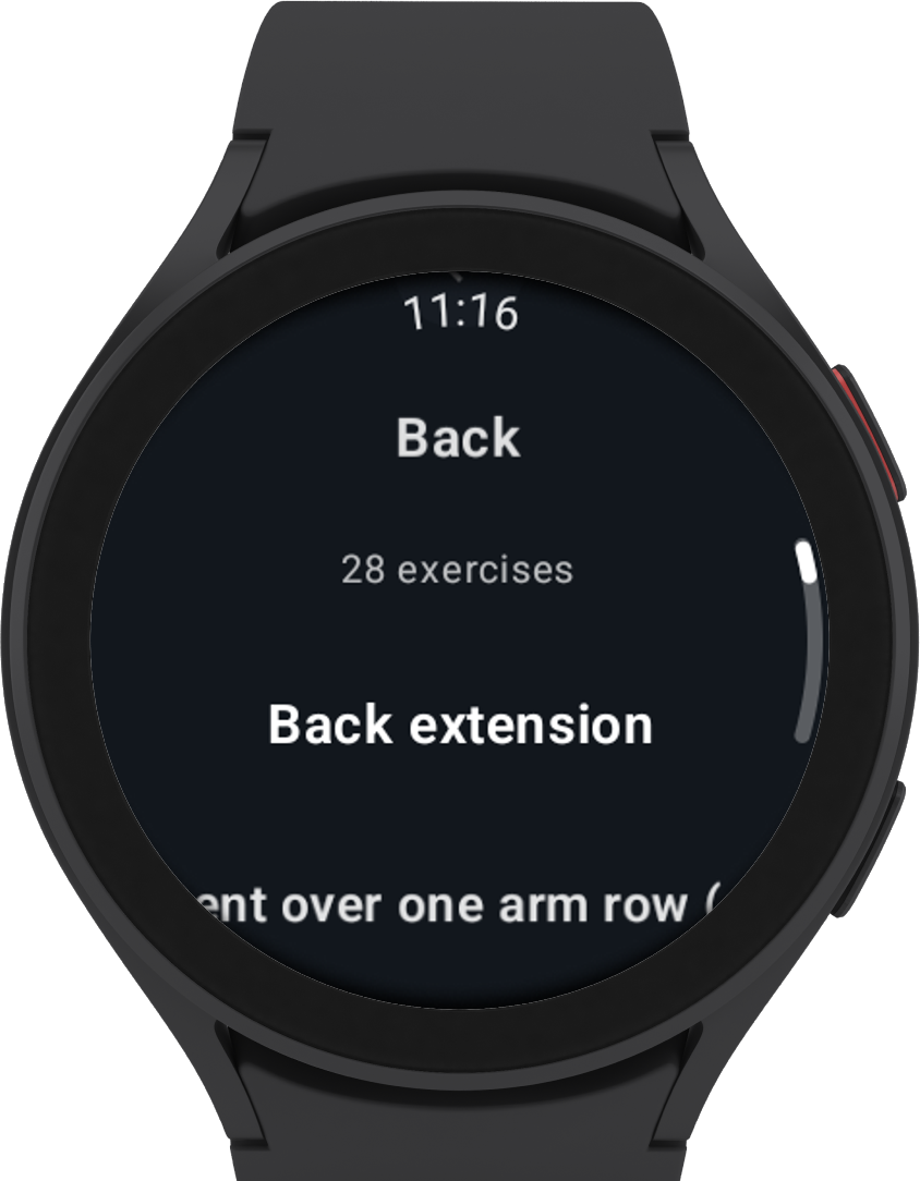 Exercise list on watch
